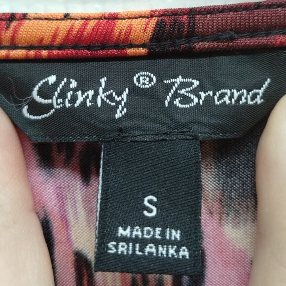 Slinky Brand Women's Size Small Orange Red Abstract Open Front Cardigan - Picture 4 of 5